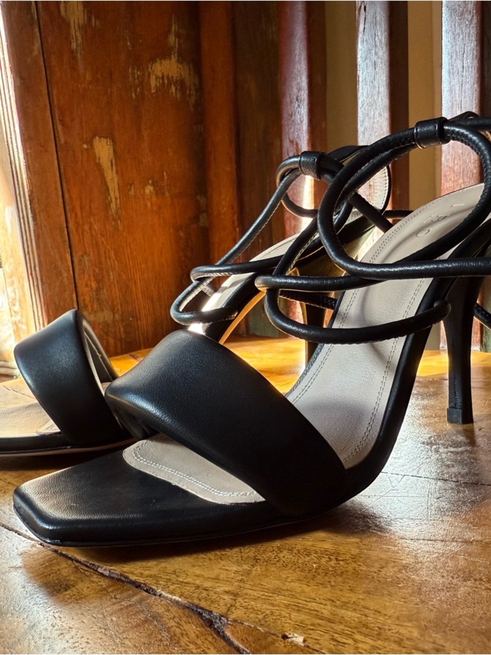 IRO Paris Paddy Lace-Up Heeled Sandals Black Leather Size 38 / US 8